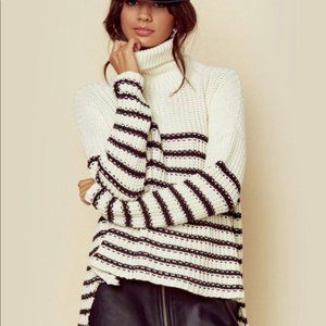 Faithful Asymmetrical Oversized Knit Turtleneck Sweater Navy & White Stripes - 2
